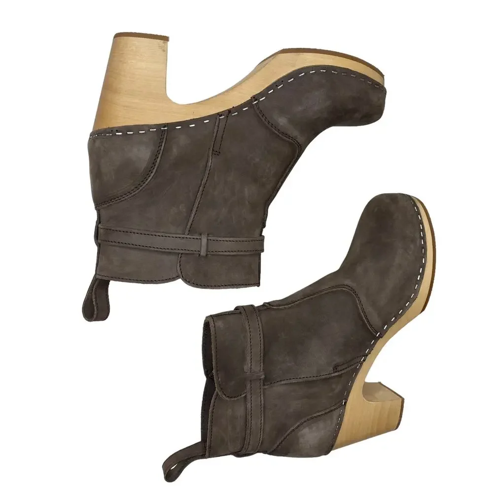 Swedish Hasbeens High-Heeled Jodhpu Boot Chocolate Brown Nubuck Leather Size 40